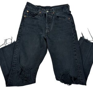 Levi’s black Distressed 501 S Skinny holes cut off frayed Jeans cotton